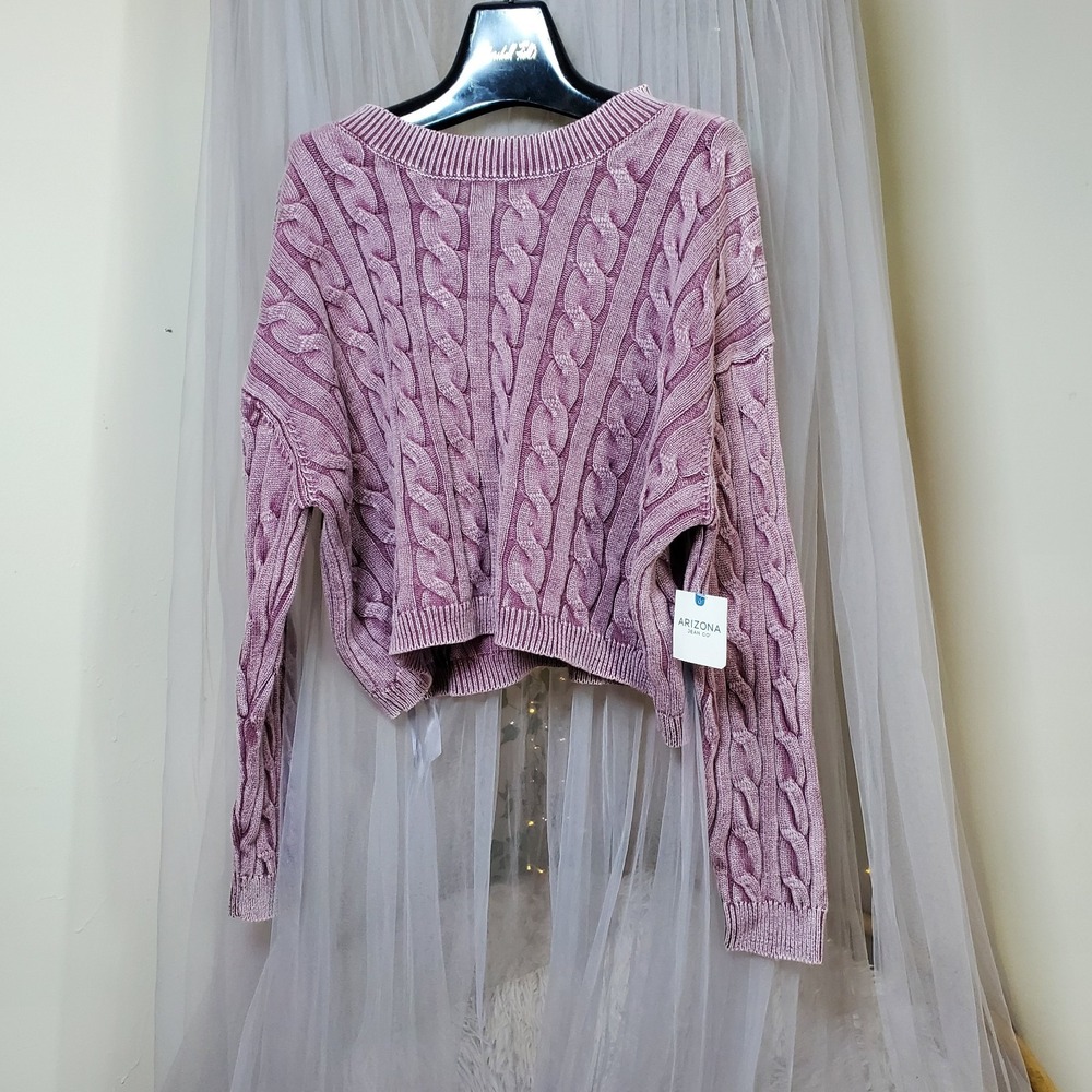 Arizona Pink Cable Knit Cotton Pullover Sweater Casual Boho Peasant Retro 90s XL